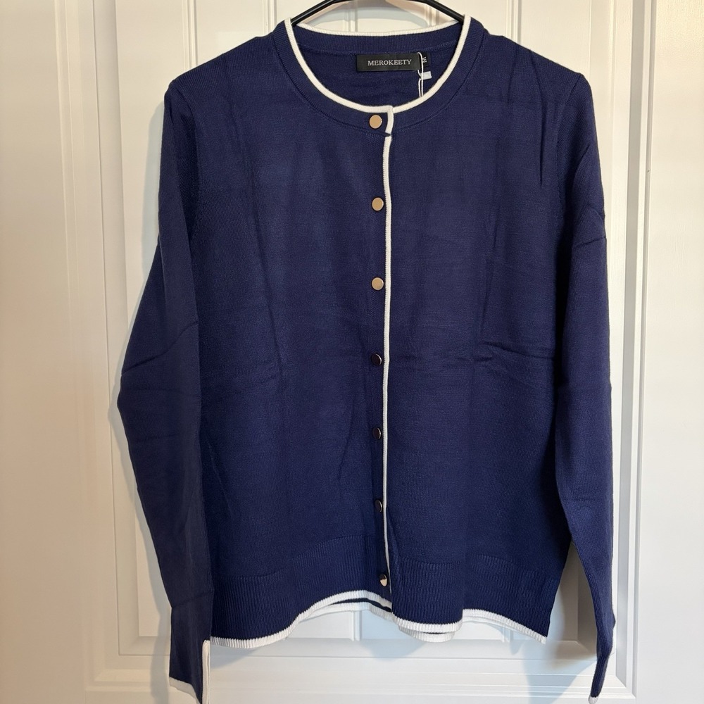 NWT MEROKEETY Long Sleeve  Button Up Sweater Women's‎ M Cardigan